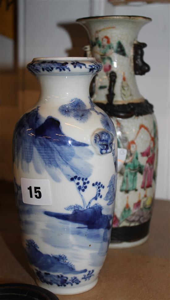 Chinese blue and white vase and a famille rose crackle glaze vase, 19th century